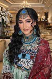 Elegant portrait in luxurious hotel lobby